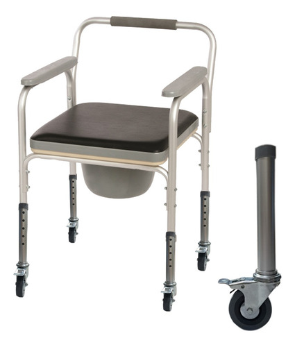 Imagen 4 de 10 de Silla Inodoro Con Ruedas-aluminio-apta Baño-altura Regulable