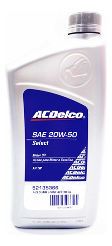 Aceite Acdelco 20w50 Mineral Sae Api Sn 946ml