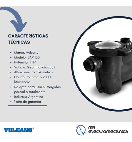 Imagen 3 de 10 de Bomba Pileta Vulcano 1 Hp Profesional Bap100