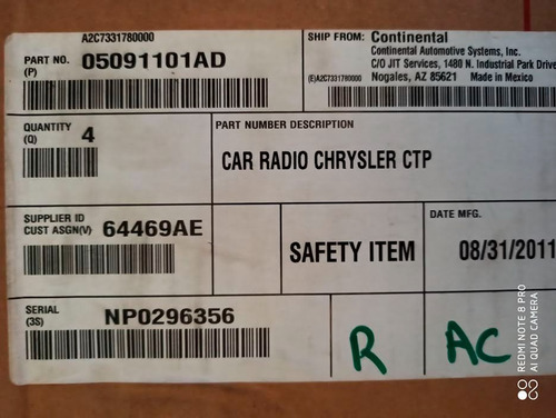 Reproductor De Cd Mp3 Radio Am Fm Uconnect 4.3 Re2 Oem (Usado)
