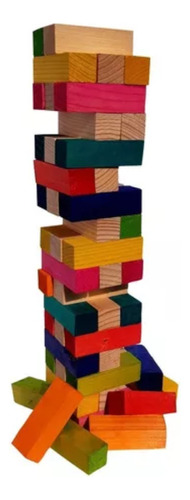 Jenga De Madera Juego Grande De Mesa Colores + Dado Gratis