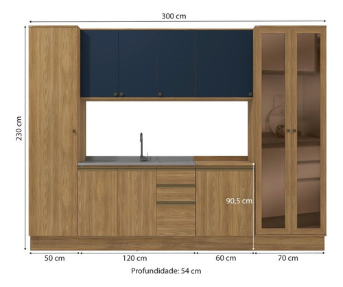 Cozinha Modulada Celeste Kappesberg 100% Mdf Azul 7 Peças