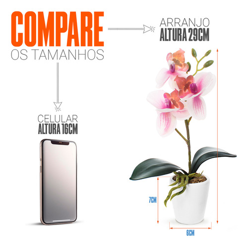 Arranjo de Flores Artificiais Realistas Orquidea Artificial Cor Branco com Vaso Decorativo