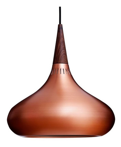 Luminaria Colgante En Color Cobre Mate Con Madera Clara 36cm