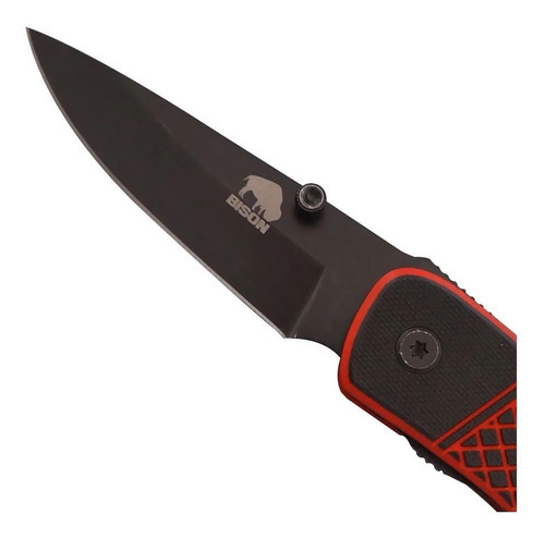 Navaja Plegable Tactica Acero Inoxidable 420 Bison Xhp-348 Color Negro Con Rojo