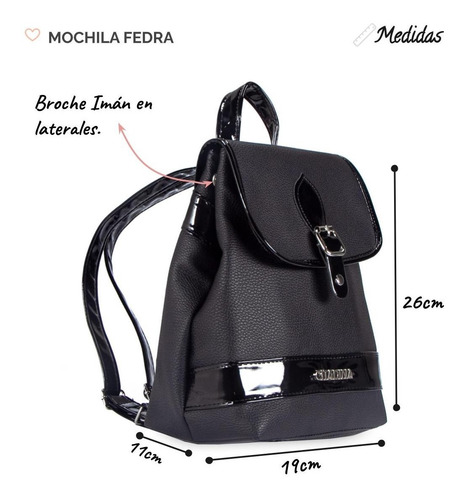 Imagen 2 de 7 de Mochila De Mujer Bolso Mini Con Solapa Broche De Iman Fedra
