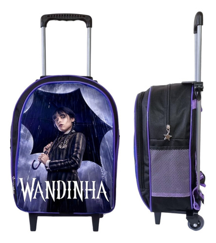 Mochila escolar RDM Escolar Rodinha cor violeta  design wandinha 25L