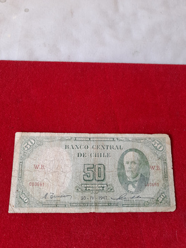 Antiguo Billete Chileno 50 Pesos Fechado 30 - Iv - 1947