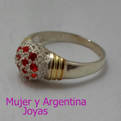 Anillo Plata Con Oro Frutilla Cubis Rojo. Nro 10