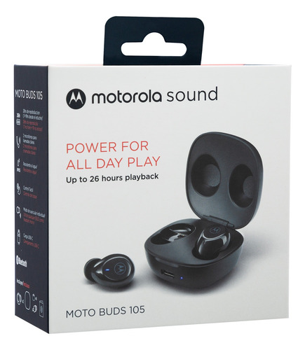 Audífono Moto Buds 105 Tw Bluetooth 26h Ipx5 Negro Motorola