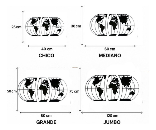 Cuadro Mapa Con Husos Horarios 80cm Metal Pintura Horneada Negro