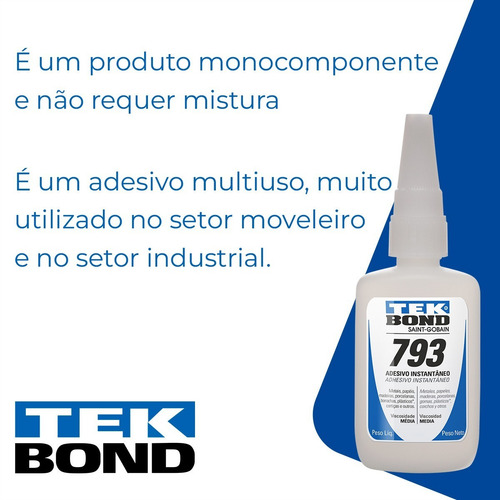 2x Cola Tekbond 793 Adere Ampla Variedade De Metais Plástico