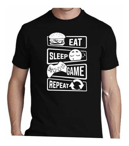 Remera Eat Sleep Repeat Gamer Video Juego Retro Clasico