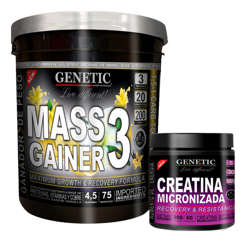 Masa Muscular Mass Gainer 4,5kg + Creatina 100% Pura Genetic