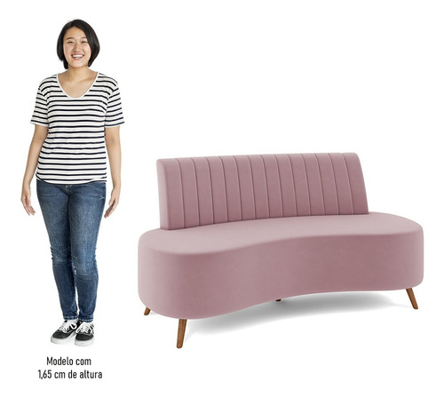 Sofá 2 Lugares Living 135cm Pés Palito Tamar Veludo Rosê Cor Rosa