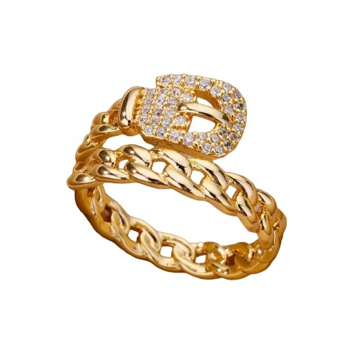 Anillo Mujer Antiestrés Ajustable Con Zircón, Dorado 