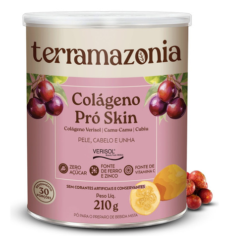 Terramazonia Colágeno Pró Skin com Verisol - Suplemento para Pele, Cabelo e Unhas - Pote 210g