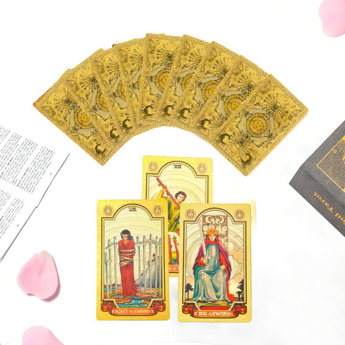 Baraja De Tarot Dorado De Lujo Con Guía Y Caja Pvc Impermeab