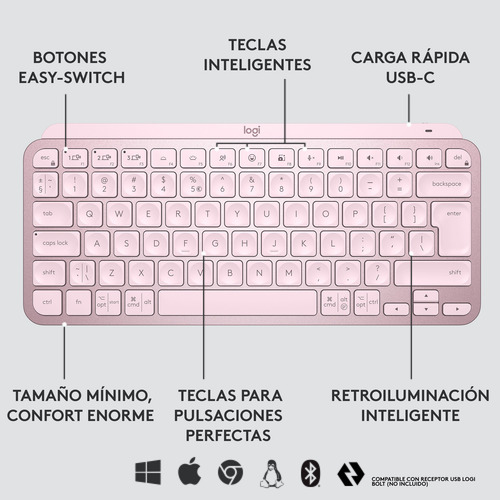 Kit Logitech Teclado Mx Keys Mini + Mx Anywhere 3s Rosado