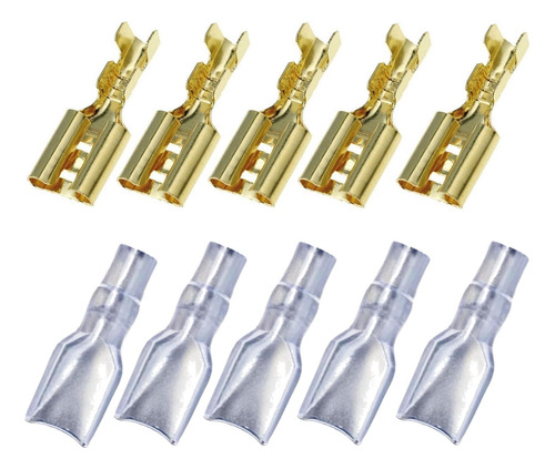 Conector Hembra Pala Plana Dorado Con Bota Aislante 6.3mm