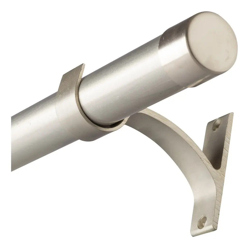 Kit Varao Cortina 1,5m 28mm Alumínio Luxo Cor Aço Escovado