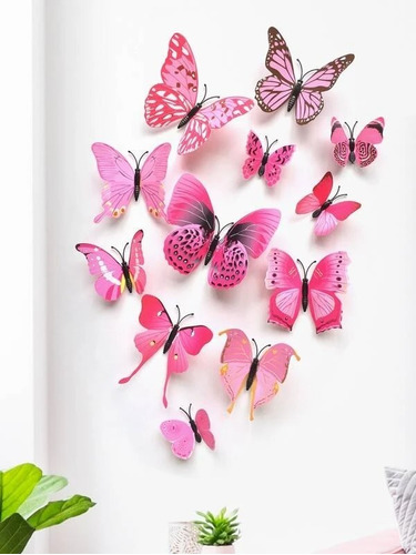 Mariposas 3d Pegatinas Pared, 12 Uds. Decorar Rosado