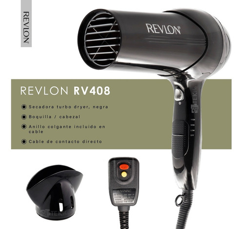 Secadora De Cabello Revlon Essentials Rv408 1875w Negra