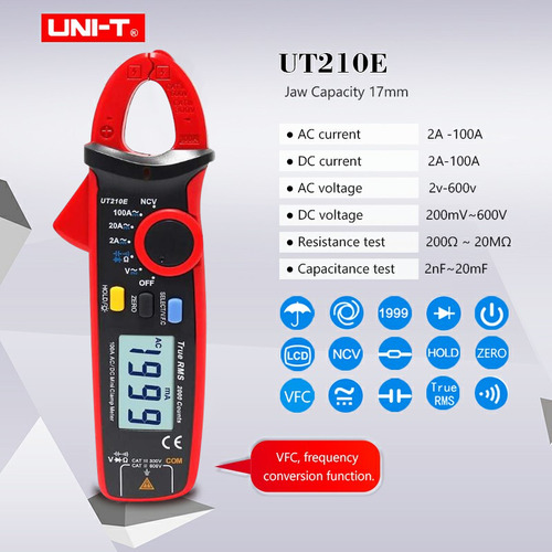 Uni-t® Ut210e® Amperimetro 1ma-100a Corriente Continua Tenaz