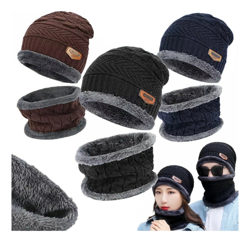 Combo Gorro + Cuello Lana Con Corderito Invierno Hombre Frio