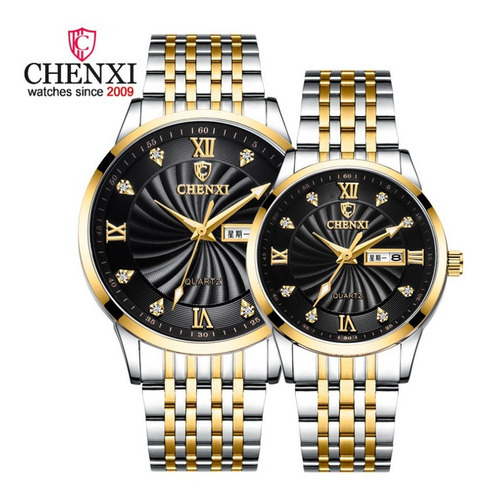 Chenxi Reloj De Pareja De Diamantes De Lujo De Cuarzo 2 Piez Color Del Fondo Negro