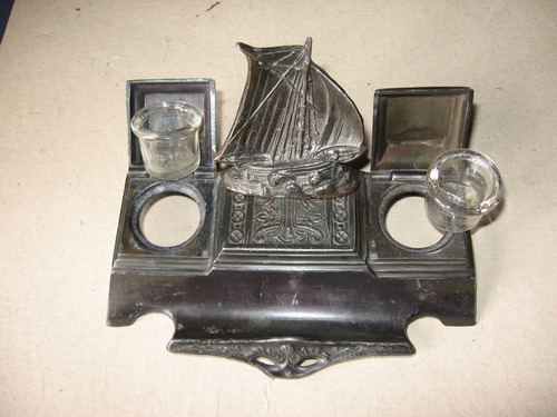 Antiguo Tintero De Peltre - C 1940