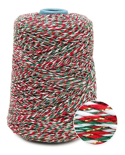 Barbante Natalino Brilho Fial N.06 400g 435mts Natal Crochê Cor M3- Mescla Vermelho/Branco/Lurex Ouro