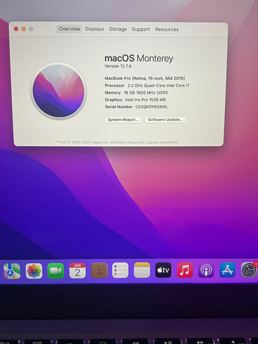 Apple Macbook Pro 15 Mid 2015 Retina. Ssd 500 Gb, 16 Gb Ram. (Usado)