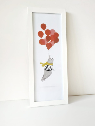 Imagen 2 de 2 de Cuadro Para Niños - 14x40 - Oso Con Globos