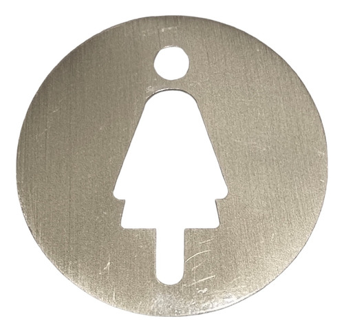 Señal Cartel Para Baño Redondo Mujer Aluminio Plateado Mate