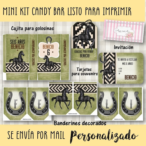 Candy Bar Mini Kit Imprimible Caballo Negro #22 Caballitos