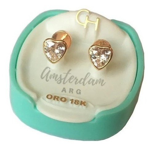 Abridores De Oro 18kt Marca Ch Corazon Con Cubic  Art 192 