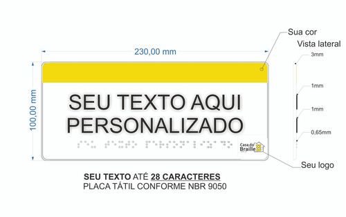 03 Pçs Placa Braille Relevo Pesrsonalizada