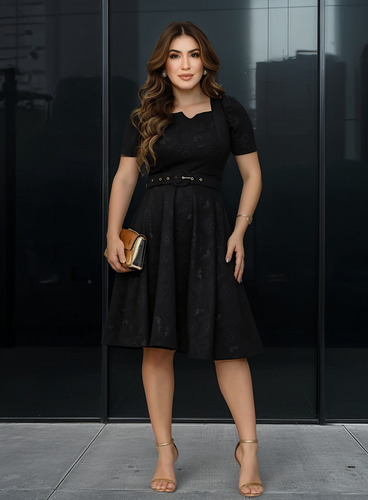 Vestido  Evangélico Mide Malha Godê Cristão Elegante Chic