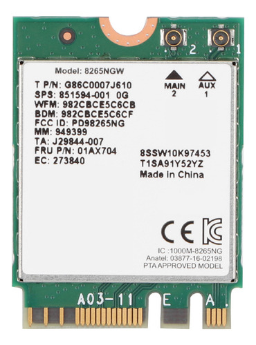 Tarjeta De Red Inalámbrica Bluetooth 4.2 P/intel 8265 867m