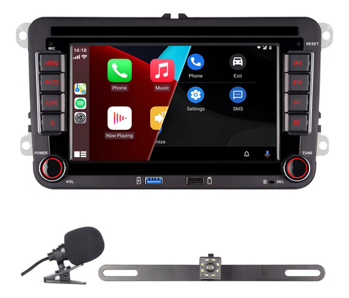 Estéreo De Coche De Doble Din Compatible Con Carplay/android Auto Para 7 Pulgadas Con Llamadas Bluetooth, Radio Fm/am, Usb/eq, Cámara De Visión Trasera Para Vw Golf 5 6 Passat Jetta Caddy Eos T5