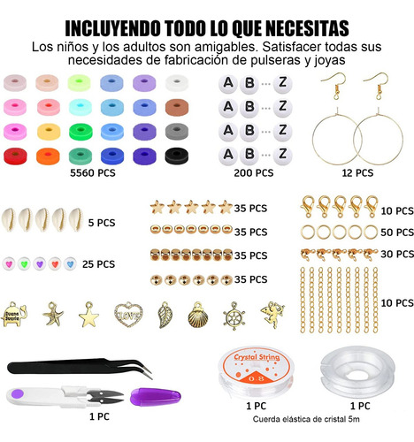 Kit Para Hacer Pulseras Con Cuentas, 6000 Piezas, 24 Colores