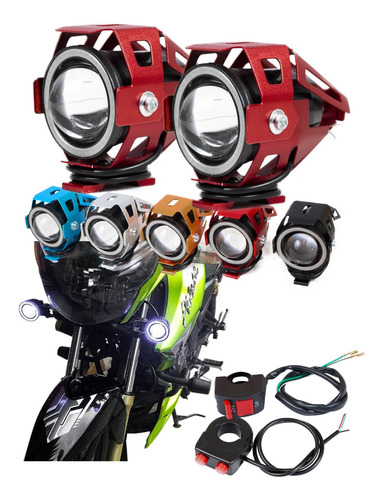 Imagen 1 de 10 de 2 Faros Rojo Lupa Led Cree Moto Ojo De Ángel Estrobo U7 125w