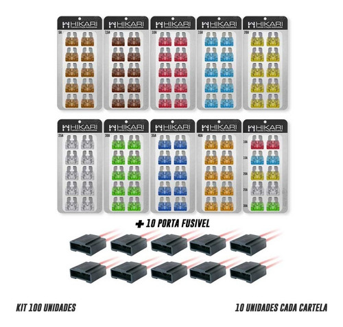 Kit Fusivel Lamina 100 Peças + Porta Fusível 10 Peças