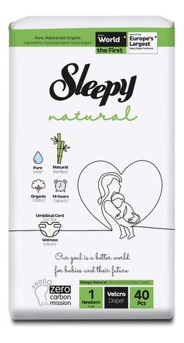 Pañales Sleepy Natural Bamboo Talla Rn (2-5kg) Nº1, 40 Un.