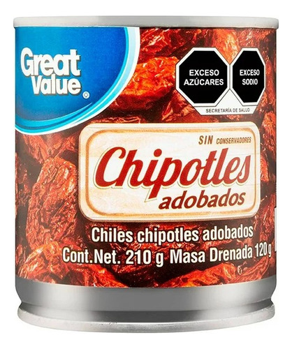 7 Pzas Chiles Chipotles Great Value Adobados 210 G