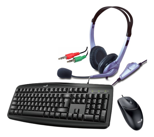 Teclado Mouse Y Auriculares Con Microfono Kit Para Pc Genius