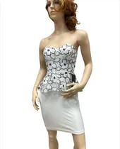 Comprar Vestido Blanco Con Negro Peplum, Sexy Para Boda Civil 