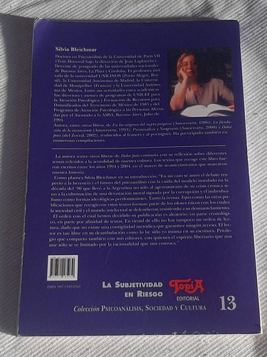Imagen 3 de 8 de La Subjetividad En Riesgo Silvia Bleichmar Topa