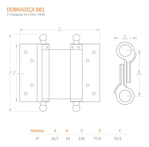 Dobradiça De Porta Vai E Vem 881, 3 Polegadas Inox Silvana